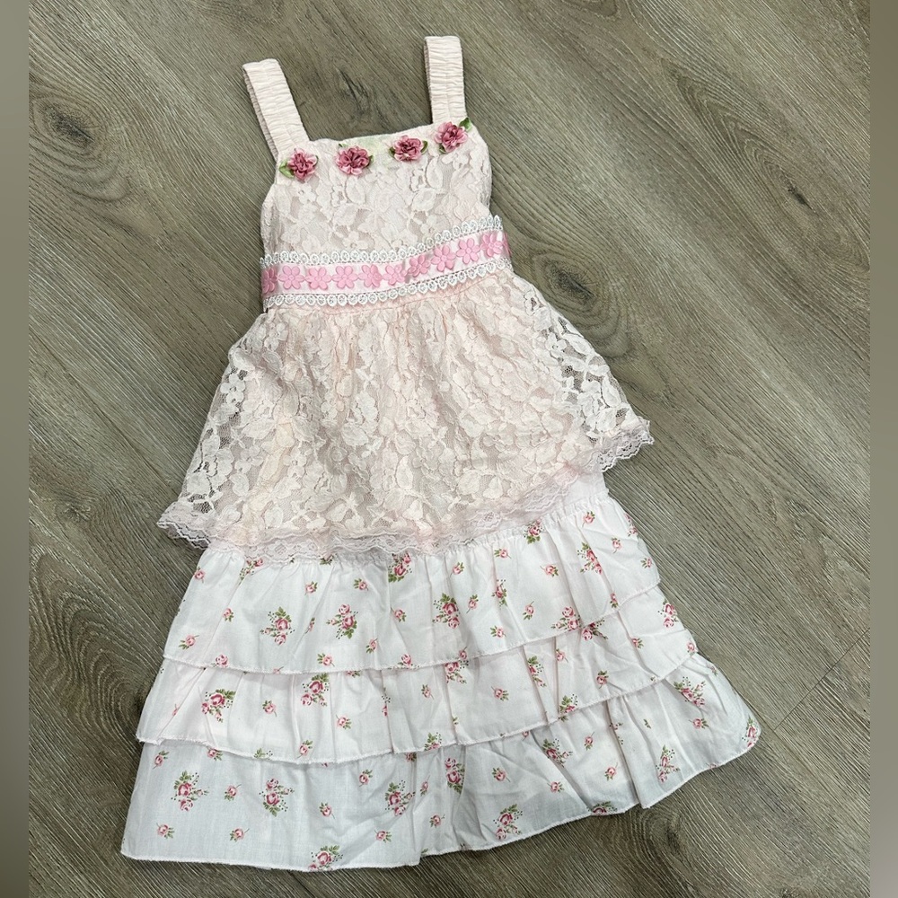 Floral Lace Tiered Kids Dress
